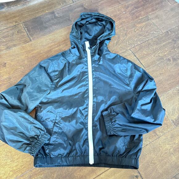 Justice Girls Size 10 Large Windbreaker Jacket Lightweight Black Zip Up Hooded - Picture 2 of 6